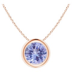 Ciondolo con solitario di tanzanite rotonda Nature incastonato a castone in oro rosa 14K