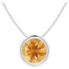 Colgante solitario de citrino natural redondo de 1,25 ct en oro blanco de 14 quilates, engastado en bisel