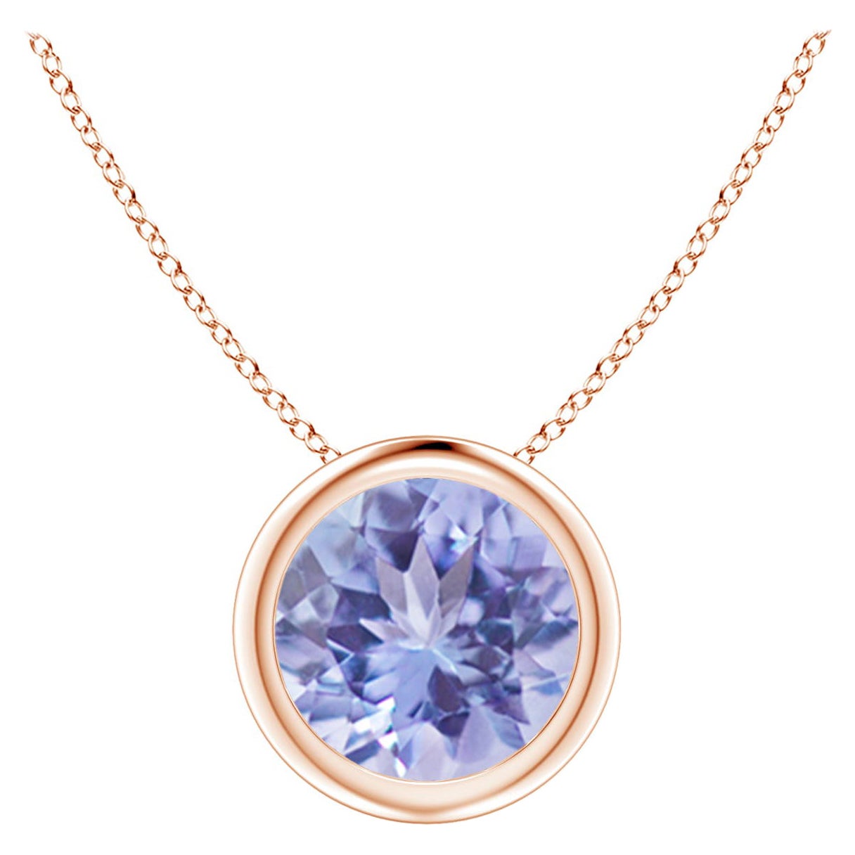 Natural Bezel-Set Round 1.45 ct Tanzanite Solitaire Pendant in 14K Rose Gold