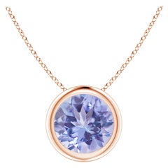 Pendentif solitaire rond en or rose 14 carats serti d'une tanzanite naturelle de 1,45 carat