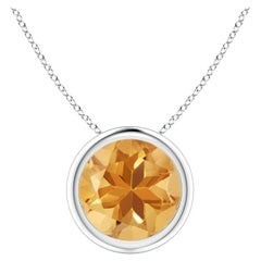 Natural Bezel-Set Round 1.7 ct Citrine Solitaire Pendant in 14K White Gold