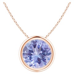 Natural Bezel-Set Round 1.8 ct Tanzanite Solitaire Pendant in 14K Rose Gold