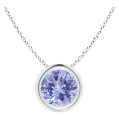 Natural Bezel-Set Round Tanzanite Solitaire Pendant in 14K White Gold