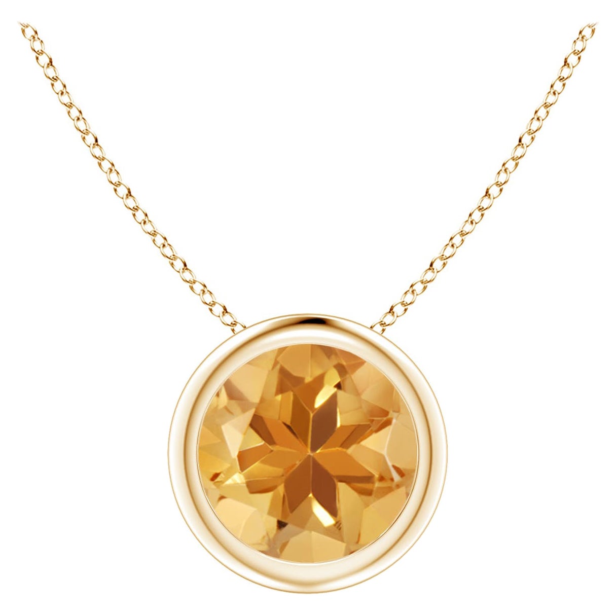 Natural Bezel-Set Round 1.25 ct Citrine Solitaire Pendant in 14K Yellow Gold