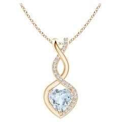 Natural Aquamarine Infinity Heart Pendant with Diamonds in 14K Yellow Gold