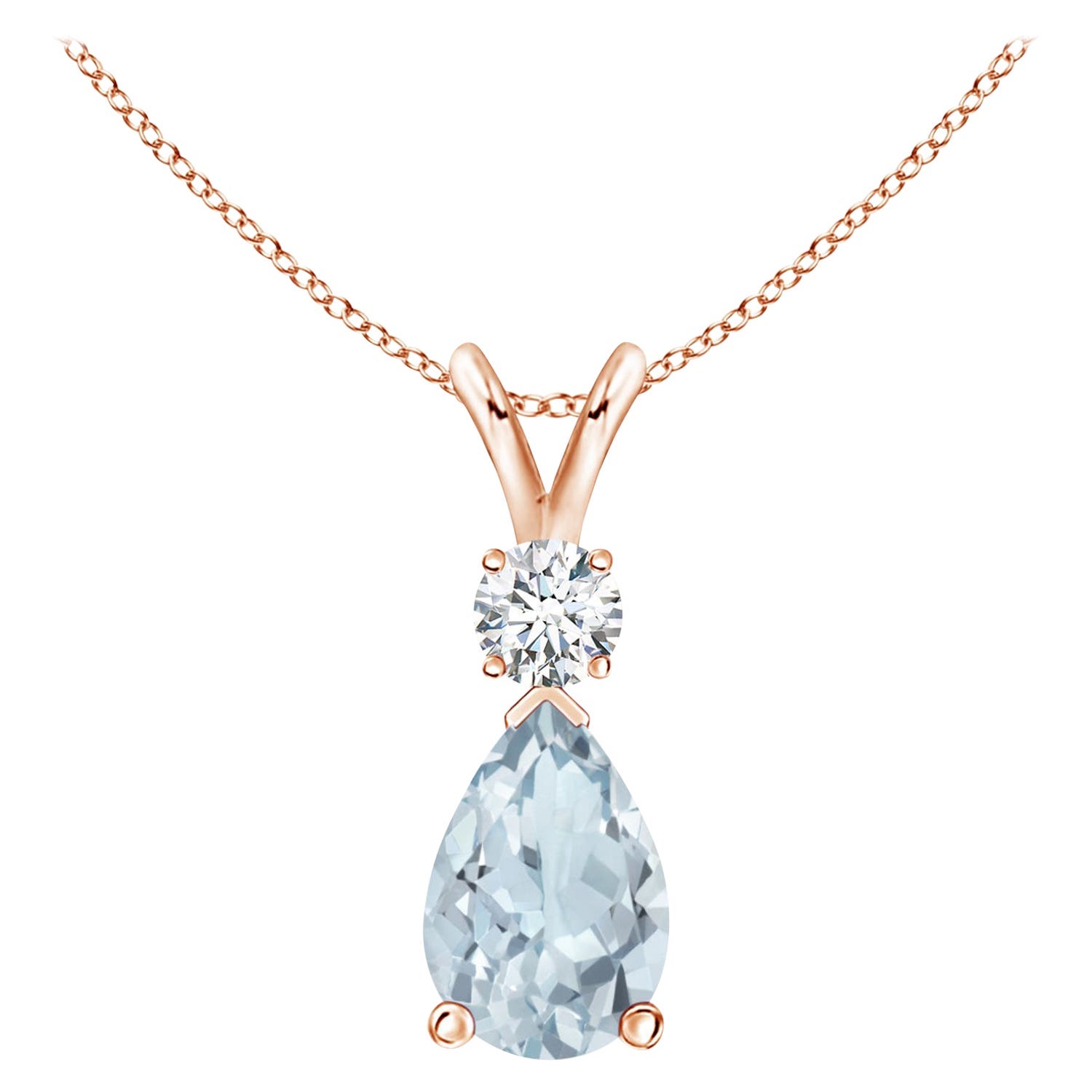 Natural 1.15 ct Aquamarine Teardrop Pendant with Diamond in 18K Rose Gold