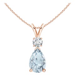 Natural 1.15 ct Aquamarine Teardrop Pendant with Diamond in 18K Rose Gold