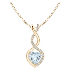 Natural Aquamarine Infinity Heart Pendant with Diamonds in 18K Yellow Gold