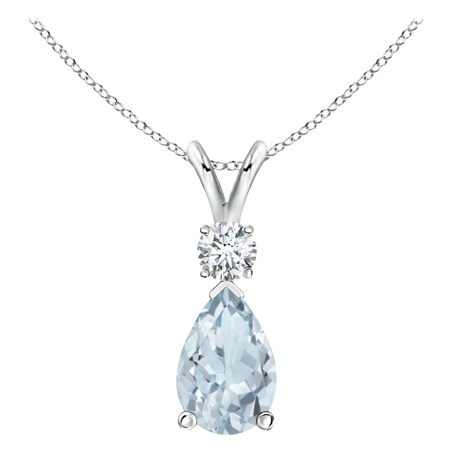 Natural 1.6 ct Aquamarine Teardrop Pendant with Diamond in 925 Sterling Silver For Sale