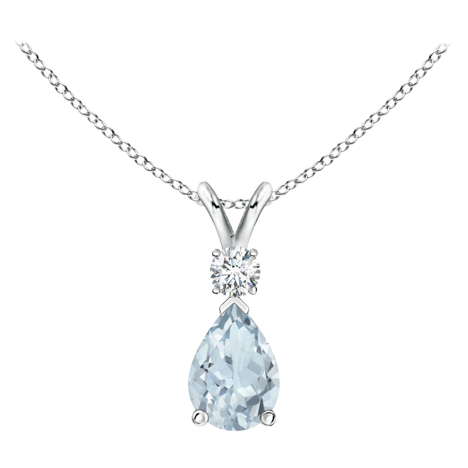 Natural Aquamarine Teardrop Pendant with Diamond in Platinum
