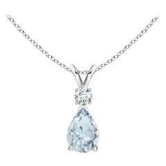 Natural Aquamarine Teardrop Pendant with Diamond in Platinum