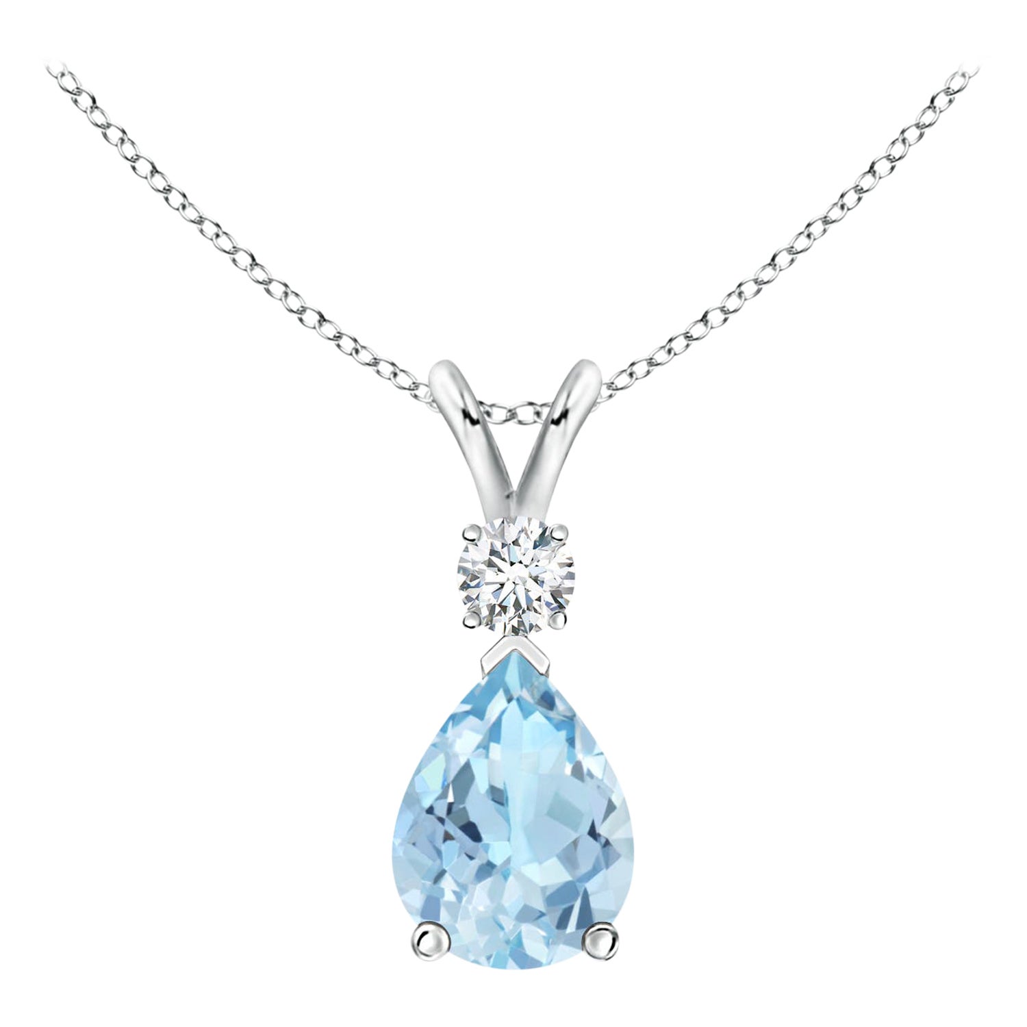 Natural Aquamarine Teardrop Pendant with Diamond in 925 Sterling Silver