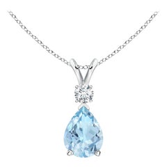 Natural Aquamarine Teardrop Pendant with Diamond in 925 Sterling Silver