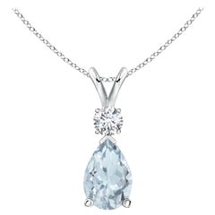 Pendentif en forme de goutte d'aigue-marine naturelle de 1,15 ct avec diamant en platine