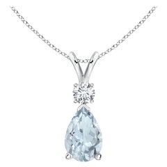 Colgante lágrima de aguamarina natural de 1,6 ct con diamante en oro blanco de 14 quilates