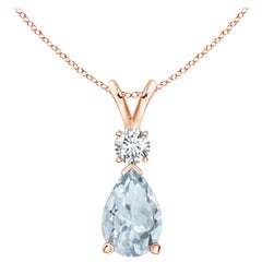 Natural 1.6 ct Aquamarine Teardrop Pendant with Diamond in 14K Rose Gold