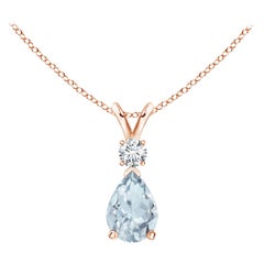 Natural Aquamarine Teardrop Pendant with Diamond in 14K Rose Gold