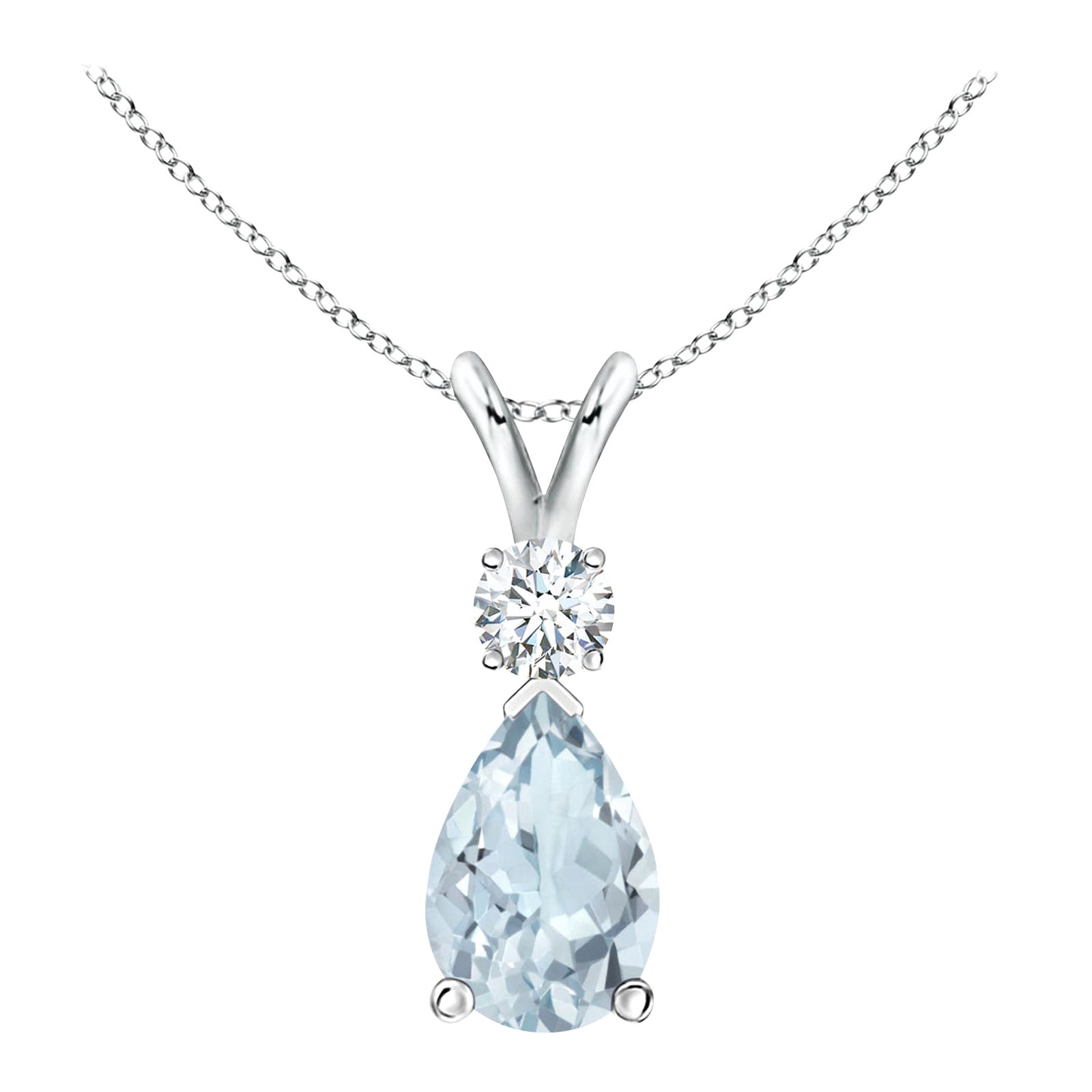 Natural 1.15 ct Aquamarine Teardrop Pendant with Diamond in 14K White Gold