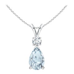 Natural 1.15 ct Aquamarine Teardrop Pendant with Diamond in 14K White Gold
