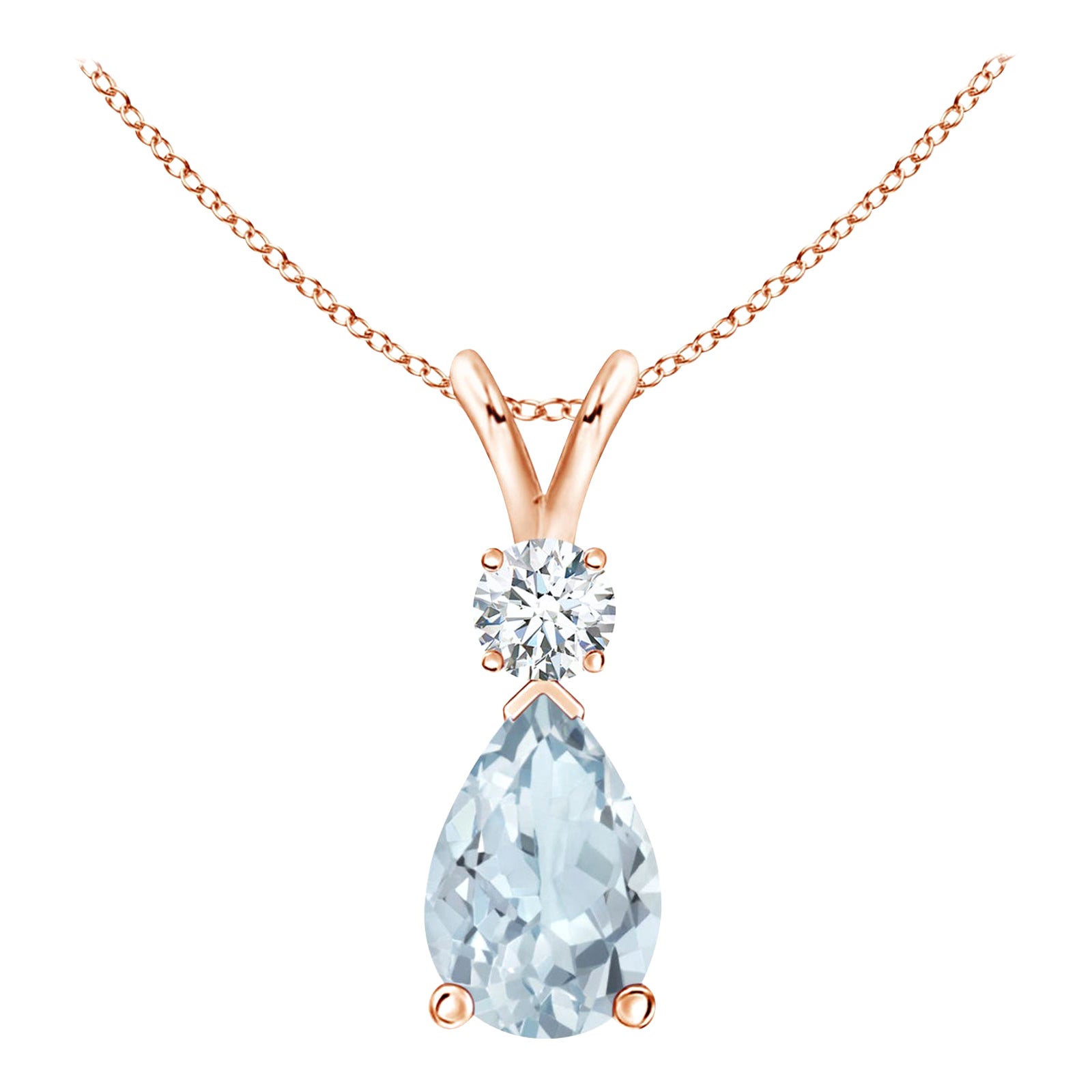 Natural 1.15 ct Aquamarine Teardrop Pendant with Diamond in 14K Rose Gold For Sale