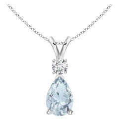 Natural 1.6 ct Aquamarine Teardrop Pendant with Diamond in 18K White Gold