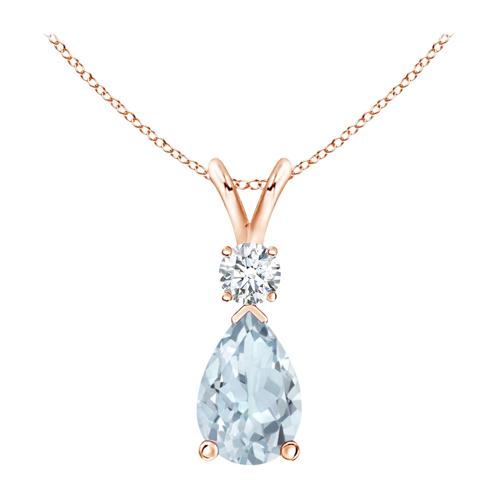 Natural 1.6 ct Aquamarine Teardrop Pendant with Diamond in 18K Rose Gold