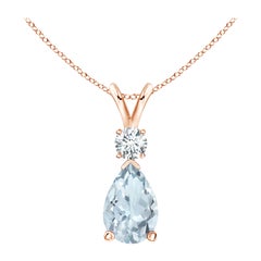 Natural 1.6 ct Aquamarine Teardrop Pendant with Diamond in 18K Rose Gold