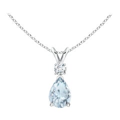 Natural Aquamarine Teardrop Pendant with Diamond in 18K White Gold