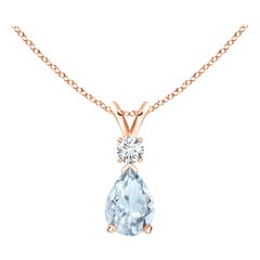 Natural Aquamarine Teardrop Pendant with Diamond in 18K Rose Gold