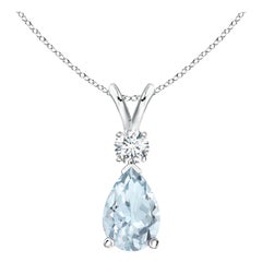 Natural 1.15 ct Aquamarine Teardrop Pendant with Diamond in 18K White Gold