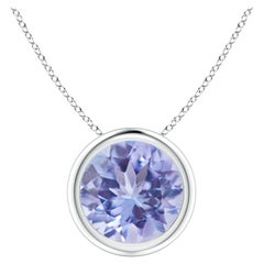 Natural Bezel-Set Round 1.8 ct Tanzanite Solitaire Pendant in 14K White Gold