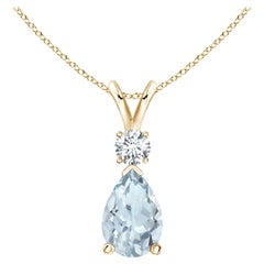 Natural 1.6 ct Aquamarine Teardrop Pendant with Diamond in 14K Yellow Gold