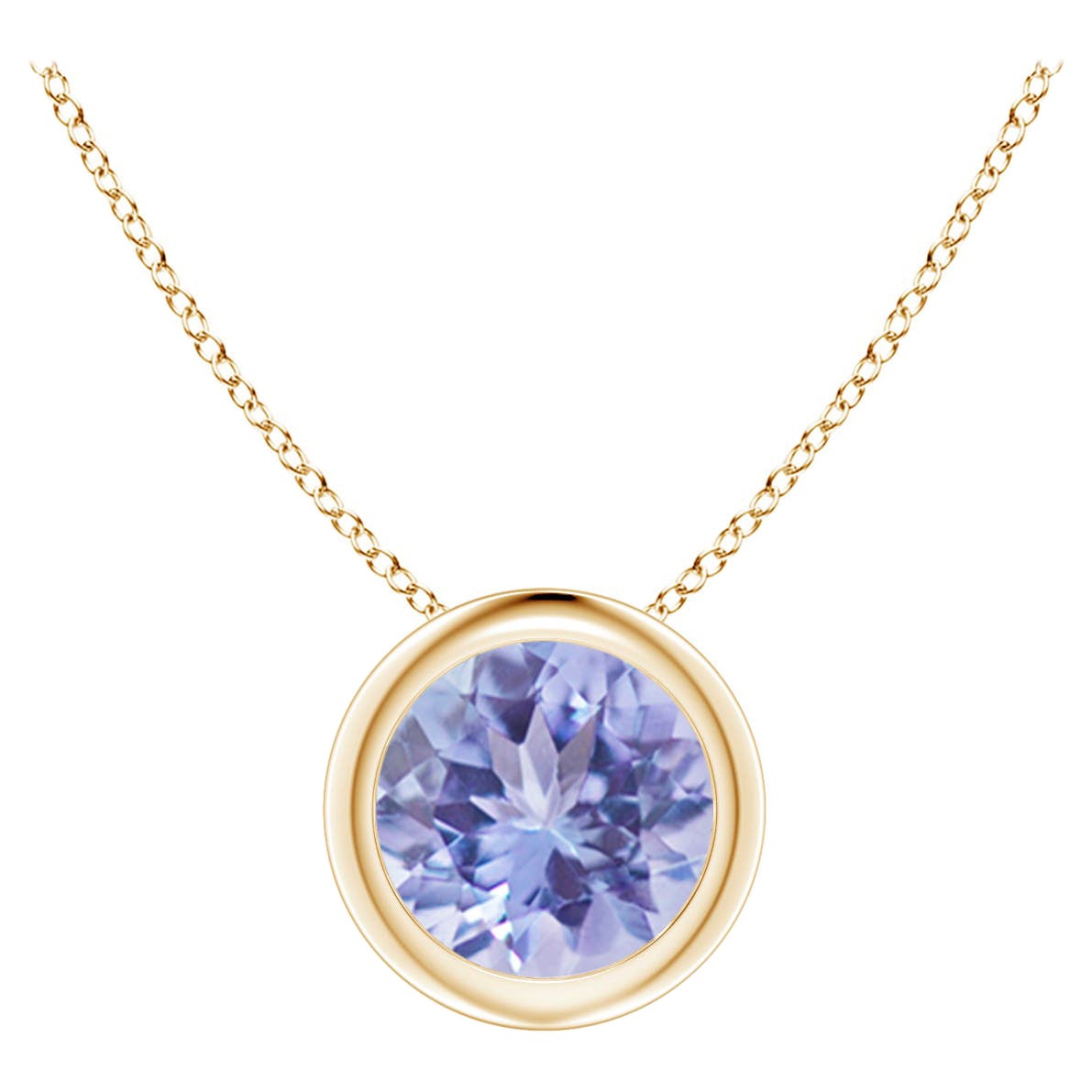 Natural Bezel-Set Round Tanzanite Solitaire Pendant in 14K Yellow Gold