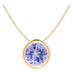 Natural Bezel-Set Round Tanzanite Solitaire Pendant in 14K Yellow Gold