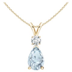 Natural 1.15 ct Aquamarine Teardrop Pendant with Diamond in 14K Yellow Gold