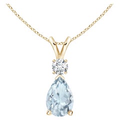 Natural 1.6 ct Aquamarine Teardrop Pendant with Diamond in 18K Yellow Gold
