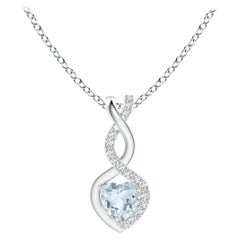 Natural Aquamarine Infinity Heart Pendant with Diamonds in Platinum