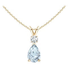 Natural Aquamarine Teardrop Pendant with Diamond in 18K Yellow Gold