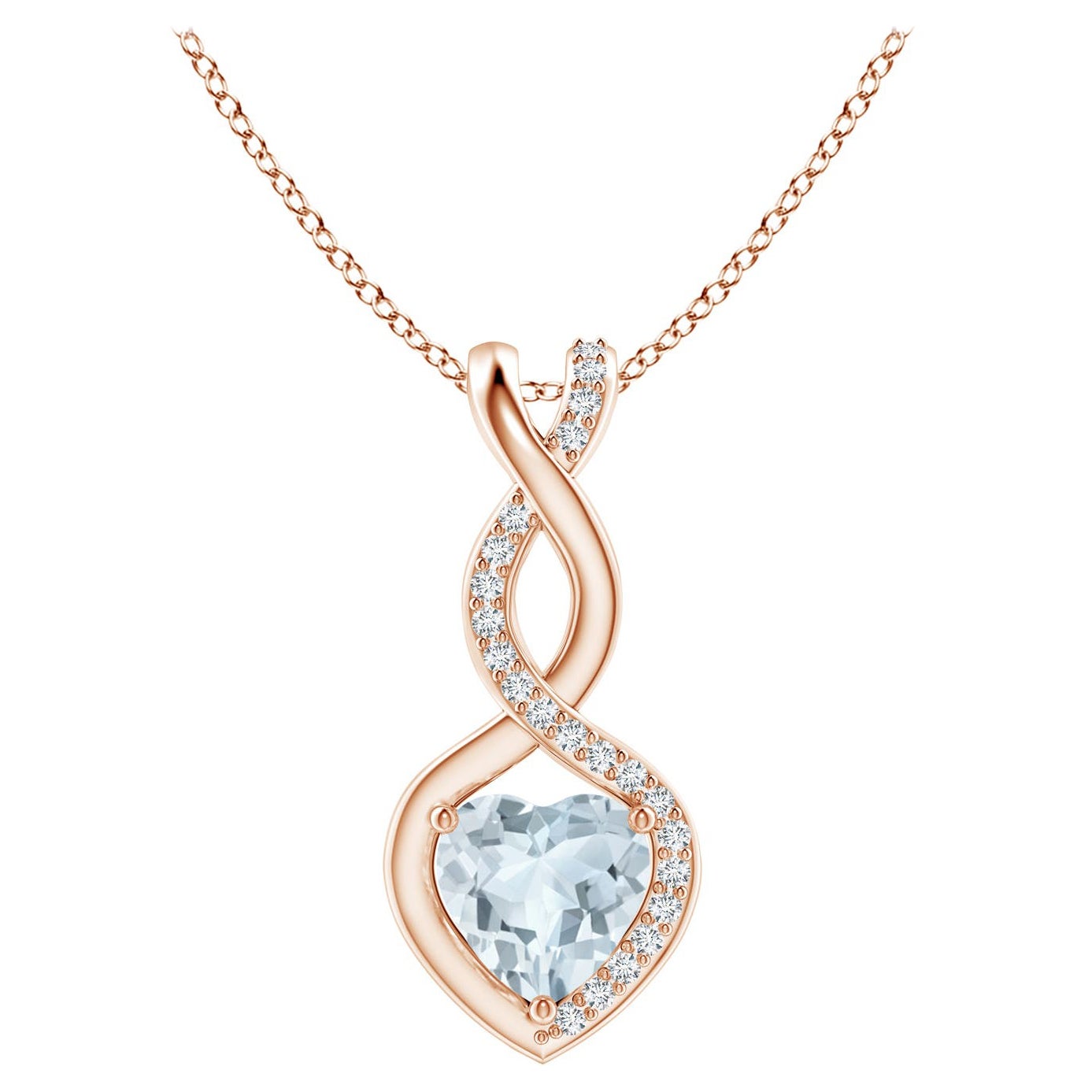 Natural Aquamarine Infinity Heart Pendant with Diamonds in 14K Rose Gold