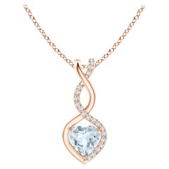 Natural Aquamarine Infinity Heart Pendant with Diamonds in 18K Rose Gold