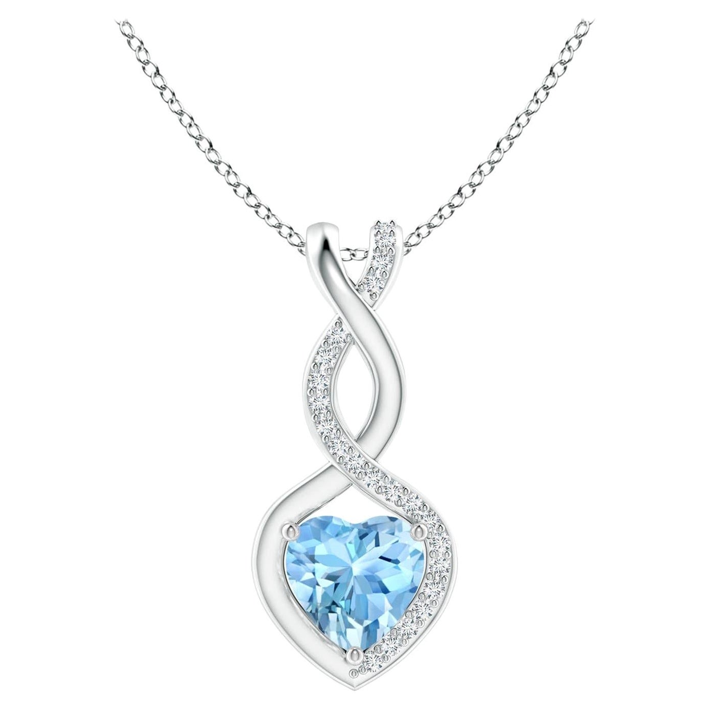 Natural Aquamarine Infinity Heart Pendant with Diamonds in 925 Sterling Silver