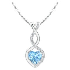 Natural Aquamarine Infinity Heart Pendant with Diamonds in 925 Sterling Silver