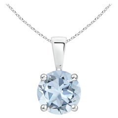 Natural Classic Round 1.12 ct Aquamarine Solitaire Pendant in Platinum