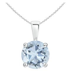 Natural Classic Round 1.6 ct Aquamarine Solitaire Pendant in Platinum