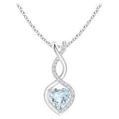 Natural Aquamarine Infinity Heart Pendant with Diamonds in 18K White Gold