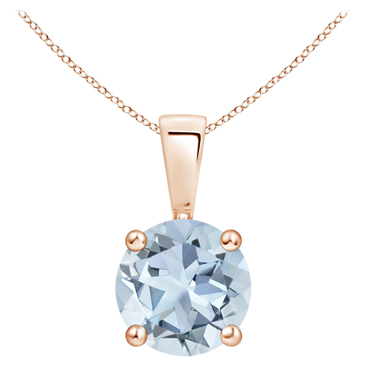 Natural Classic Round 1.12 ct Aquamarine Solitaire Pendant in 14K Rose Gold
