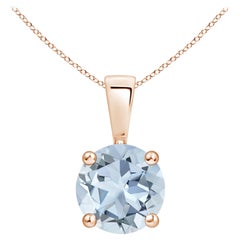 Natural Classic Round 1.12 ct Aquamarine Solitaire Pendant in 14K Rose Gold