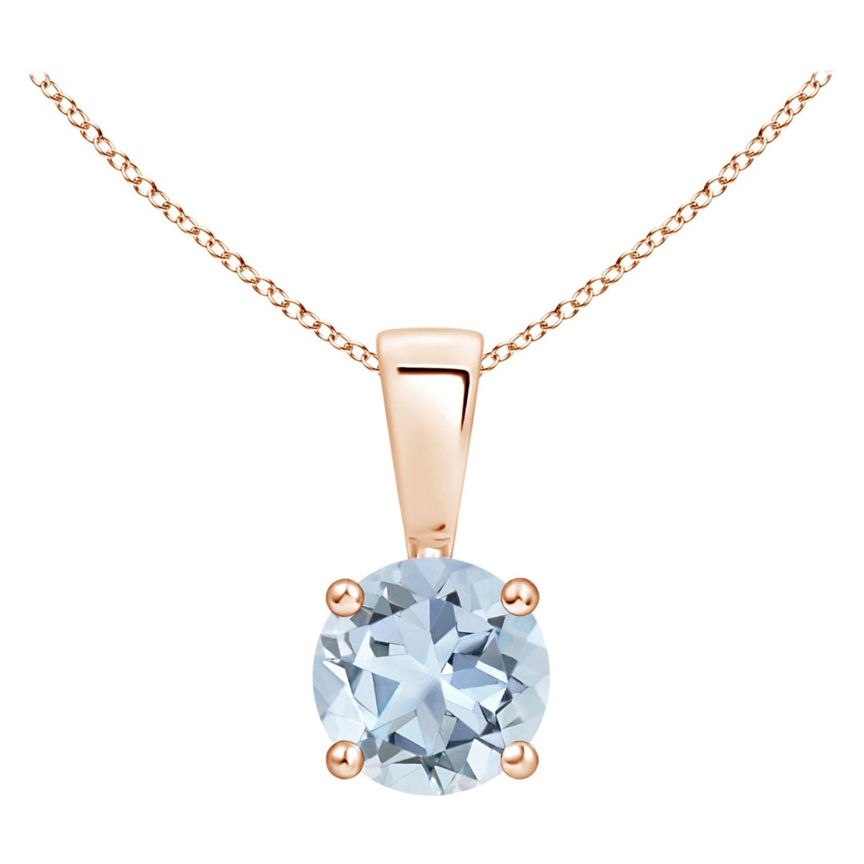 Natural Classic Round Aquamarine Solitaire Pendant in 18K Rose Gold