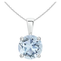 Natural Classic Round 1.6 ct Aquamarine Solitaire Pendant in 18K White Gold