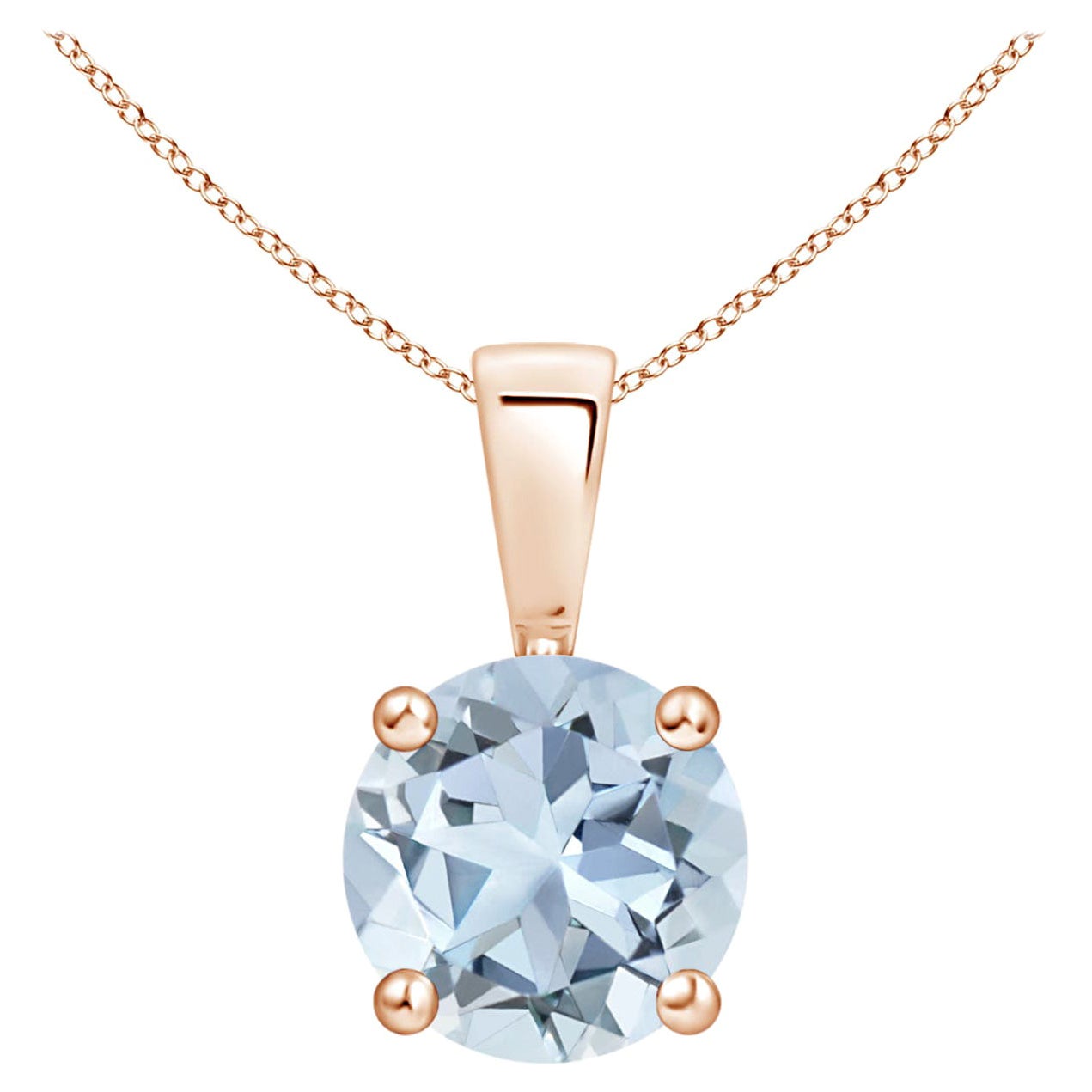 Natural Classic Round 1.12 ct Aquamarine Solitaire Pendant in 18K Rose Gold